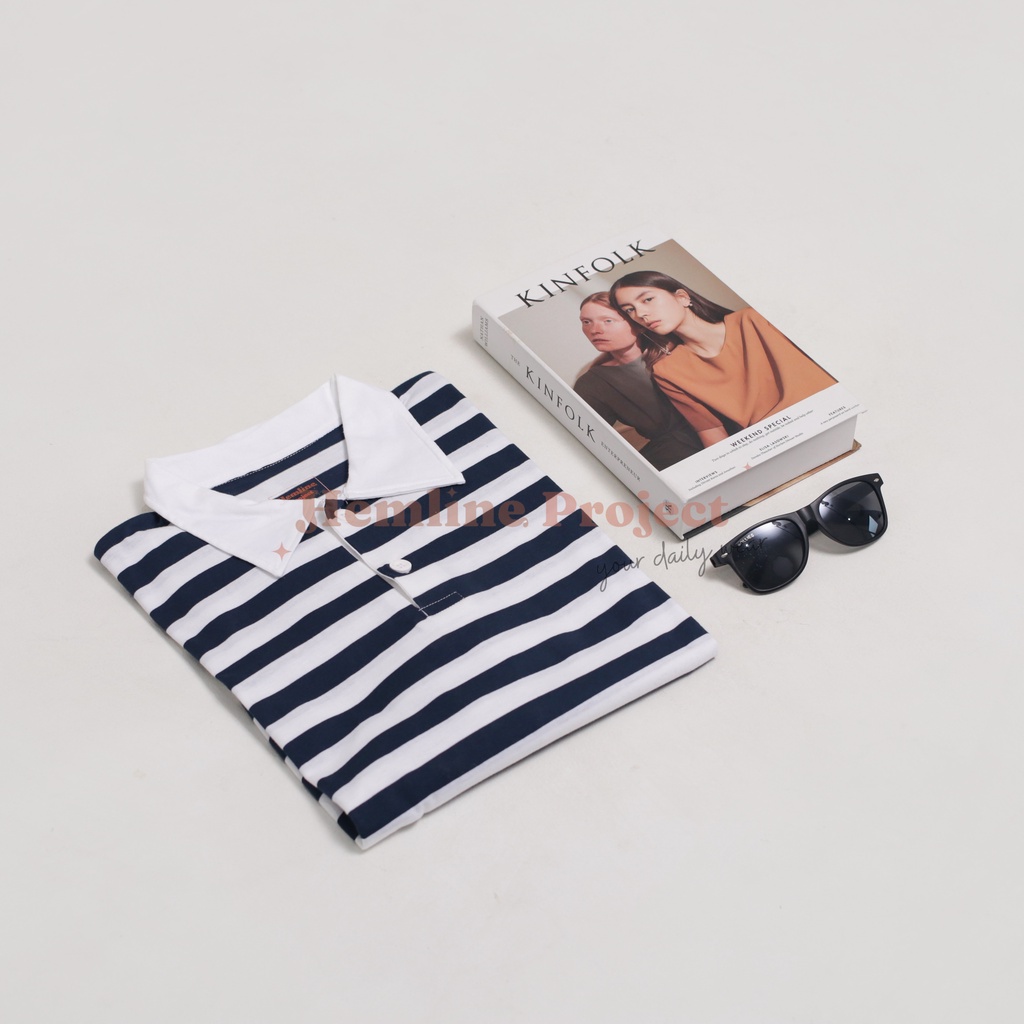 Hara Navy Oversized Stripe Top