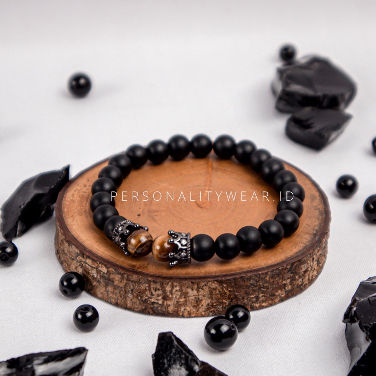 Gelang Tangan Pria Wanita Cowok Cewek Batu Kristal Hitam Black Onyx Tiger Eye Ori ASLI Keren cantik Simple Terbaru