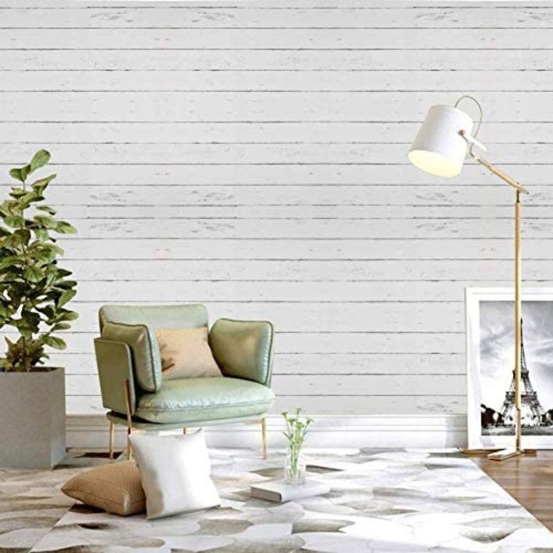 Wallpaper stiker dinding motif kayu putih vintage