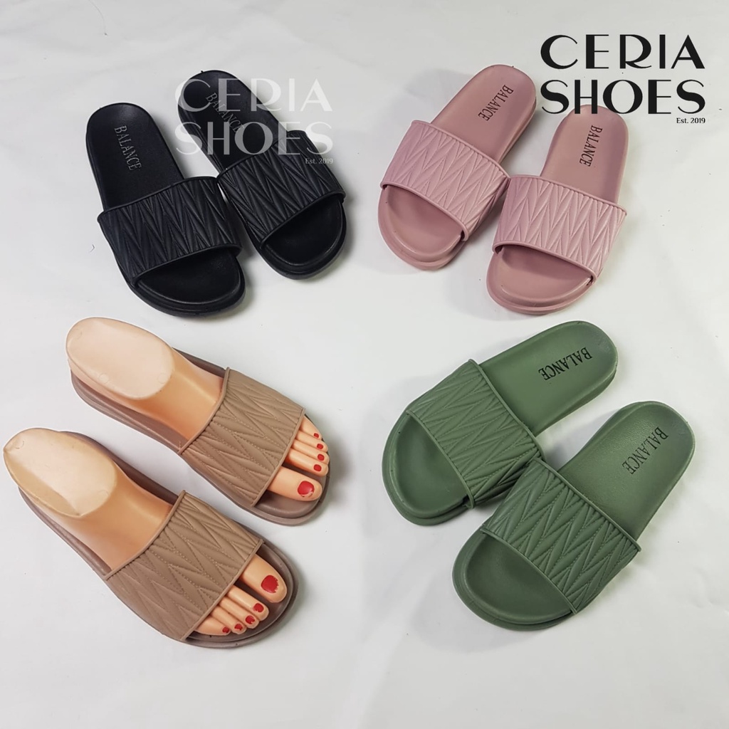 Sandal Slop Wanita Karet Balance Motif Ulir Kokop Import Bahan Lentur Elastis Empuk 206