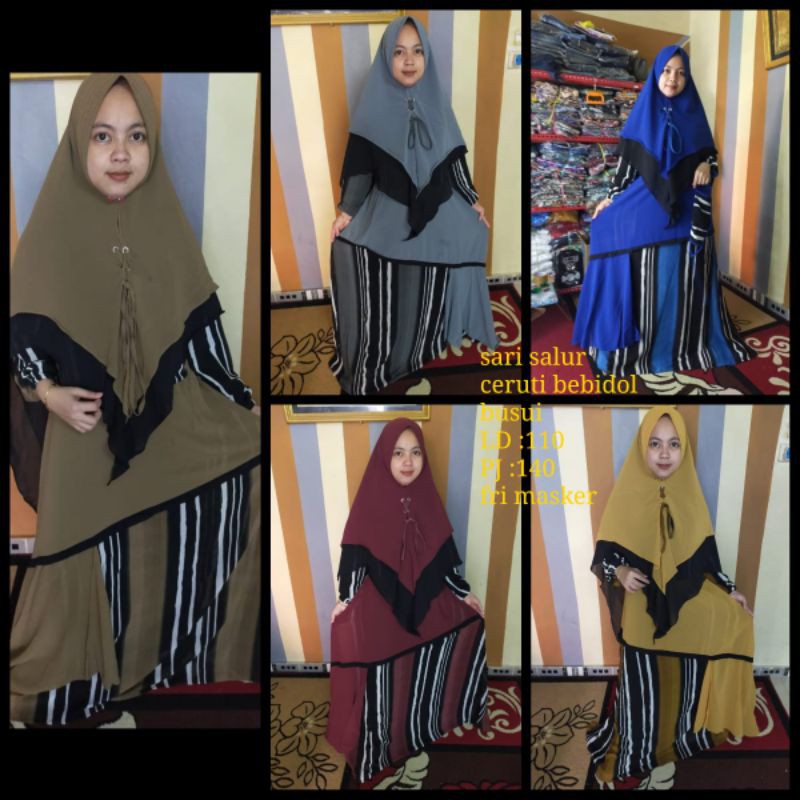 Gamis Syari Ceruty Motif Salur Jumbo/Gamis /Gamis Syar'i Terbaru/Gamis Pesta Wanita Jumbo.