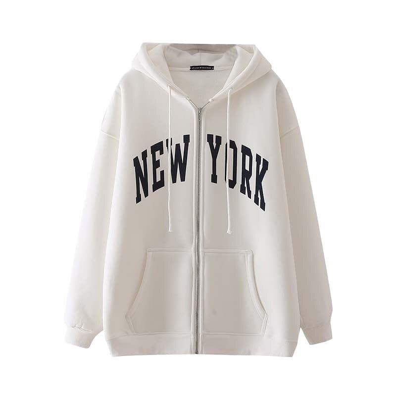 New york zipper outerwear jaket hoddie casual fashion remaja