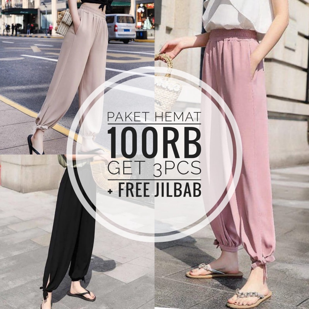 PAKET HEMAT BECCA PANTS 100RB GET 3PCS + FREE JILBAB