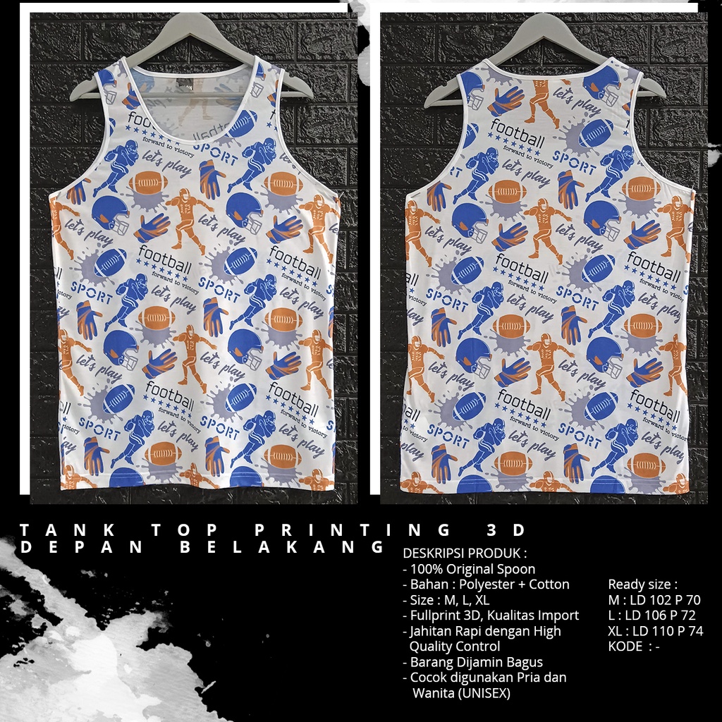 Tanktop/Singlet Pria/Wanita Dewasa | SPOON |  Olahraga/Pantai | Motif - Baseball Patttern