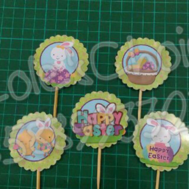 

Cupcakes topper happy easter paskah telur kelinci Tusukan hiasan kue