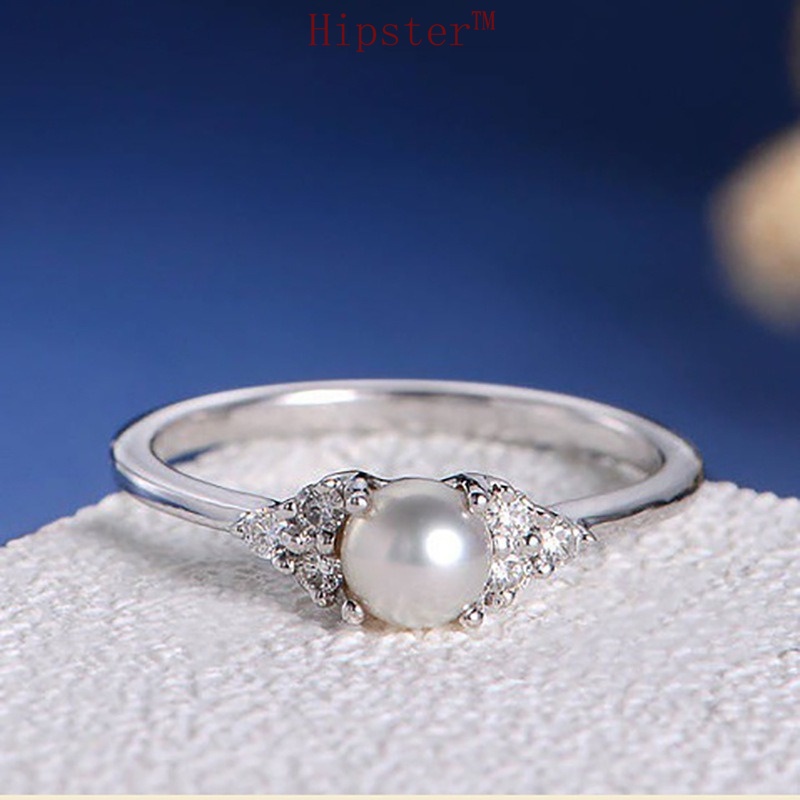 European and American New Elegant Simple Temperament Rose Gold Inlaid Diamond Pearl Ring