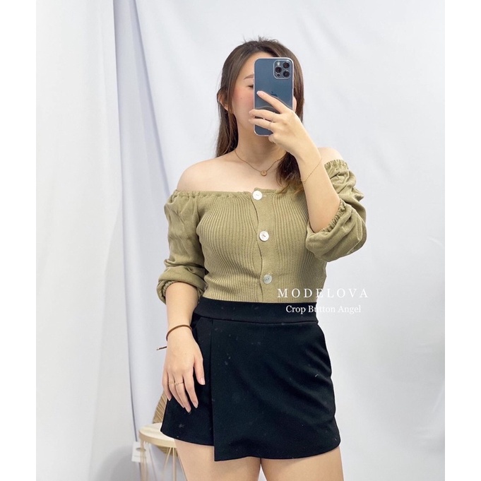 MDLV ~ BAJU RAJUT CROP BUTTON ANGEL // SABRINA CROP RAJUT // FASHION WANITA