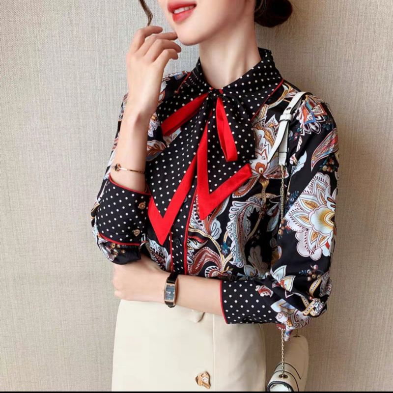 MDLV ~ 6841 Ainsley Detachable Tieneck Shirt Blouse Import Blouse Premium Kemeja wanita Kemeja Remium Kemeja Import Fashion Import