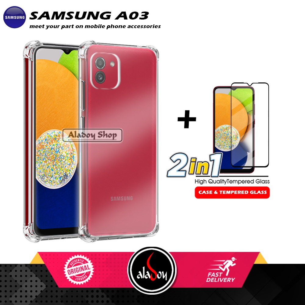 Case Samsung A03 Ultra Slim Anti Crack Soft Case Casing + Tempered Glass Layar Full Cover