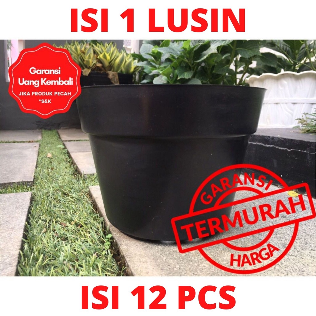 LUSINAN Pot Bunga Murah /Pot Tanaman /Pot Plastik uk 20 CM Hitam  (isi 12 PCS)