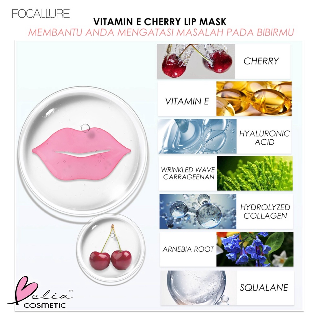 ❤ BELIA ❤ FOCALLURE Forever Young Collagen Crystal Hydra-Gel Eye Mask FASC01 FASC02 | 24K Gold Pure Luxury Eye Mask | Moisturizing Lip Mask | Vitamin E Cherry Lip Mask &amp; Eye mask Skin Care | BPOM