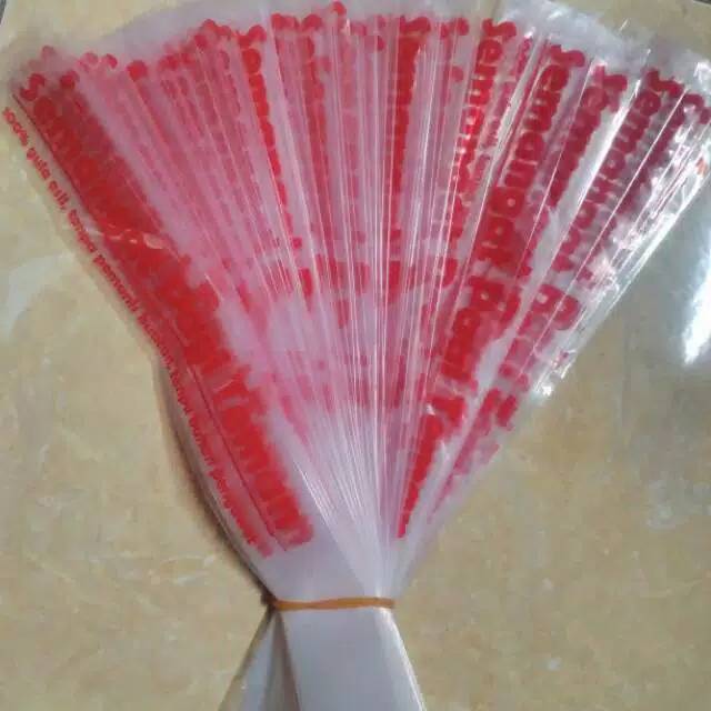 Plastik es Mambo bersablon 100 pcs ukuran 3x23 cm / plastik es Mambo karakter / plastik es Mambo kekinian tulisan nasihat isi 100 pcs plastik