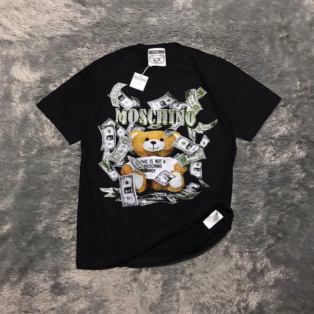 T SHIRT KAOS MOSCHINO THIS NOT TOYS DOLLAR HITAM PREMIUM AUTHENTIC