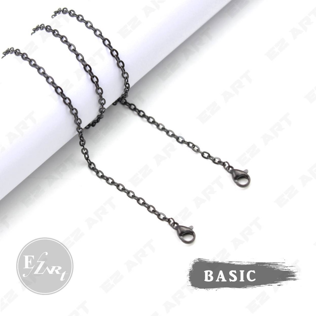 HITAM GUN METAL - KALUNG MASKER RANTAI POLOS SIMPLE STAINLESS STEEL PRIA WANITA