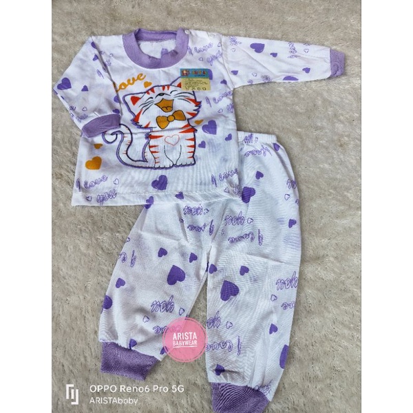 SHEILAbaby - setelan panjang kancing bahu motif kucing lucu