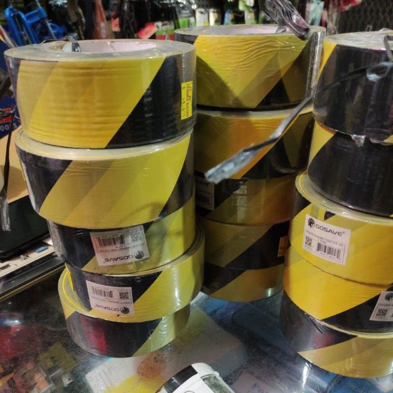 polis line 2in GOSAVE (5cm) x 300meter per rol/barricade tape kuning hitam 2inx300m