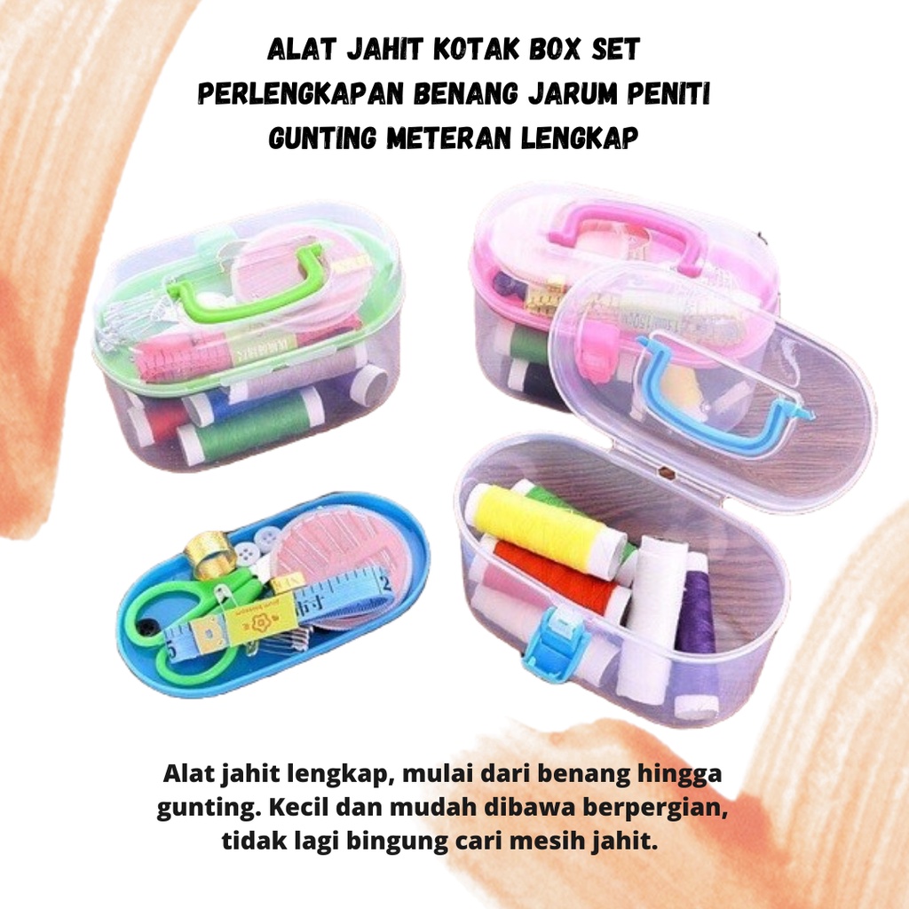 Big Sale!! Alat jahit kotak box set perlengkapan benang jarum peniti gunting meteran lengkap