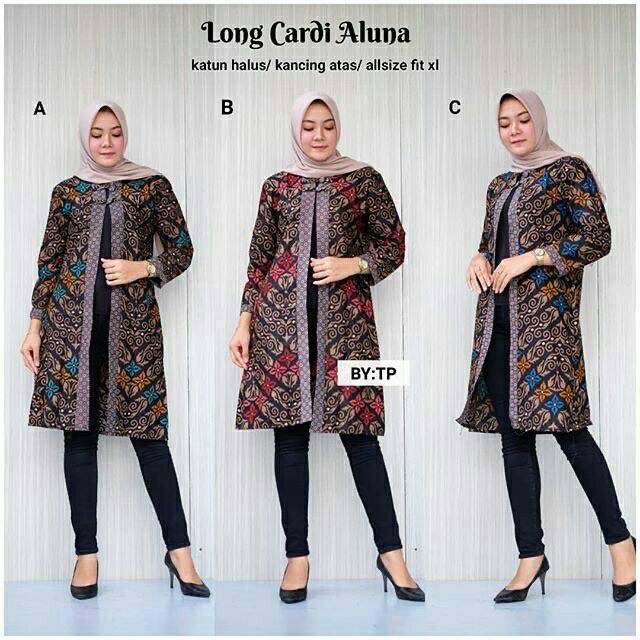 Longcardi Bunga Zigzag Lawasan Aluna Batik Marini Outer Outerwear Cardigan Kardigan Kantor Seragam