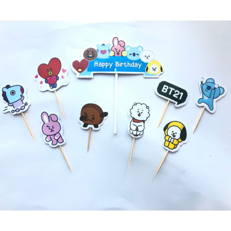 Cake Topper Karakter BT21 / Topper Kue BTS/ Hiasan Kue Ulang Tahun BT 21/topper blackpink Dekorasi kue ultah