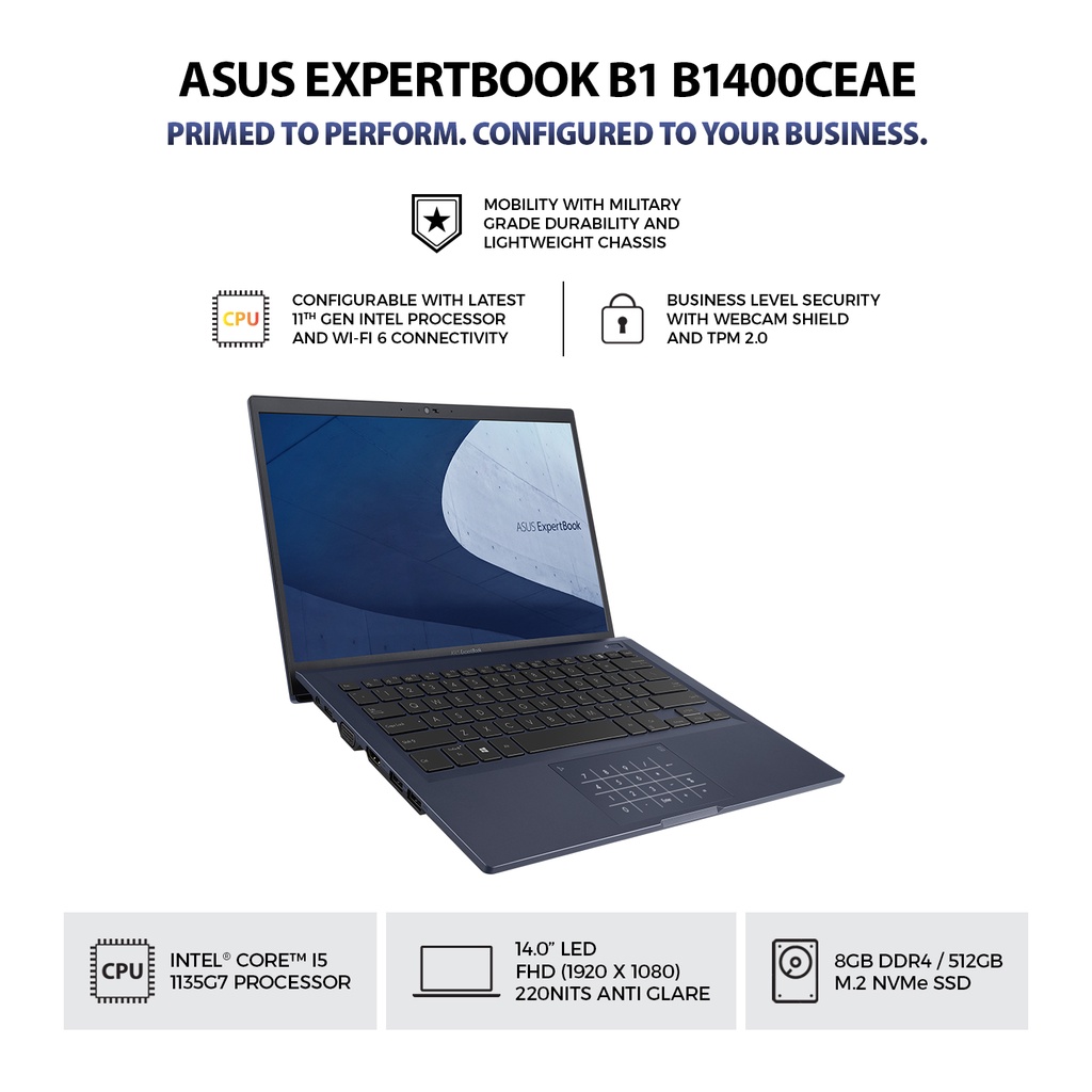 Asus ExpertBook B1400CEAE-EK5850T Core™ i5-1135G7/14.0-inch FHD/8GB DDR4/512GB M.2SSD/Intel Iris Xᵉ 