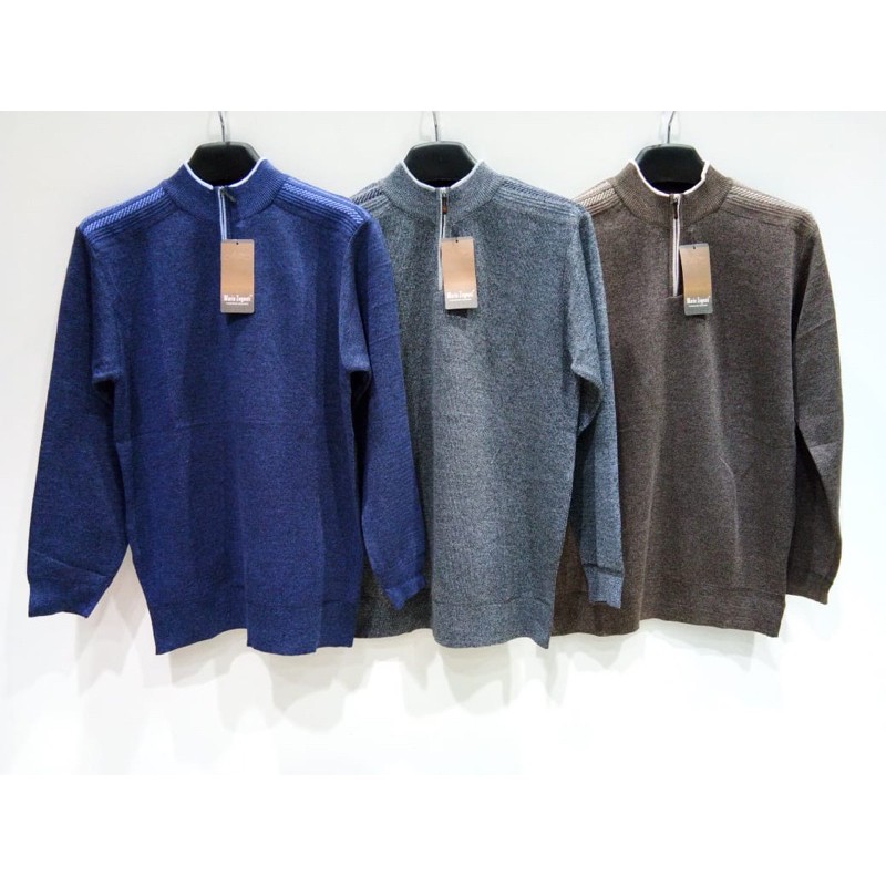 Mario Zegnoti - BIG SIZE Sweater Rajut Bapak Resleting Separuh Krah Pria Import (#BV11)