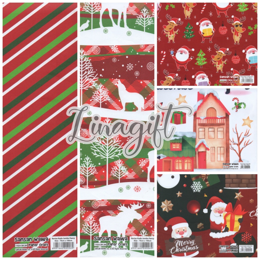 ( 5 Lembar ) JUMBO XMAS - KERTAS KADO SANWA - GIFT WRAPPING PAPER SANSAN WAWA NATAL / CHRISTMAS / SANTA / SNOWMAN / NORTHPOLE