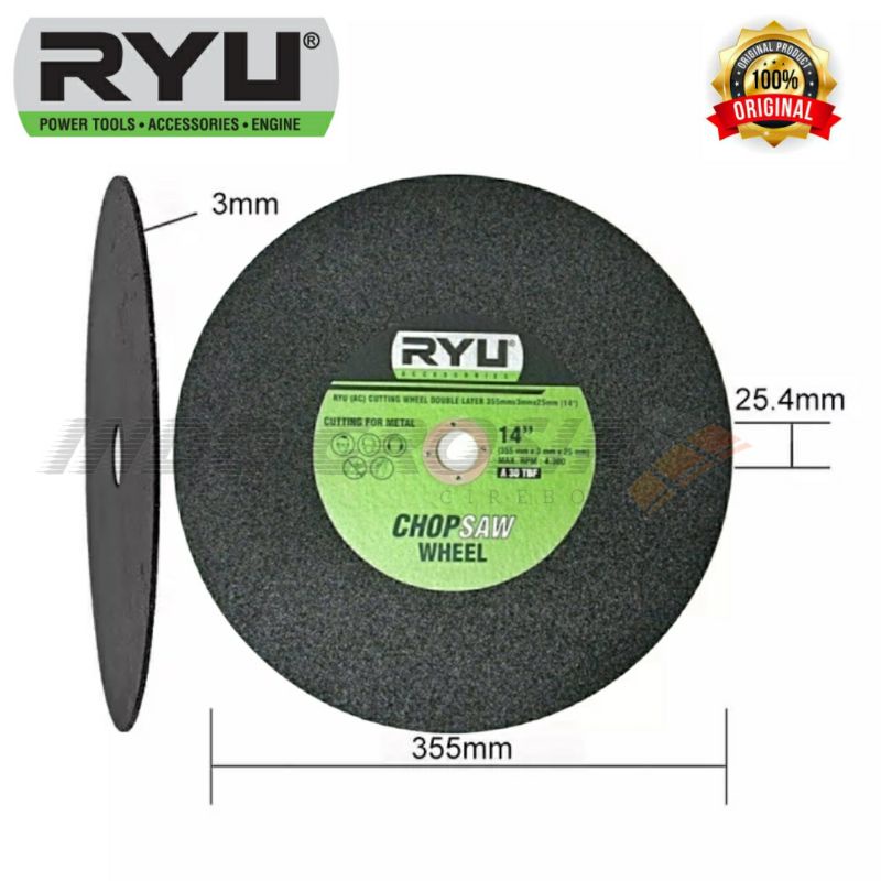 RYU Grinding Wheel 14 Inch Batu Potong Besi 14&quot; Cutting Wheel For Metal Double Layer