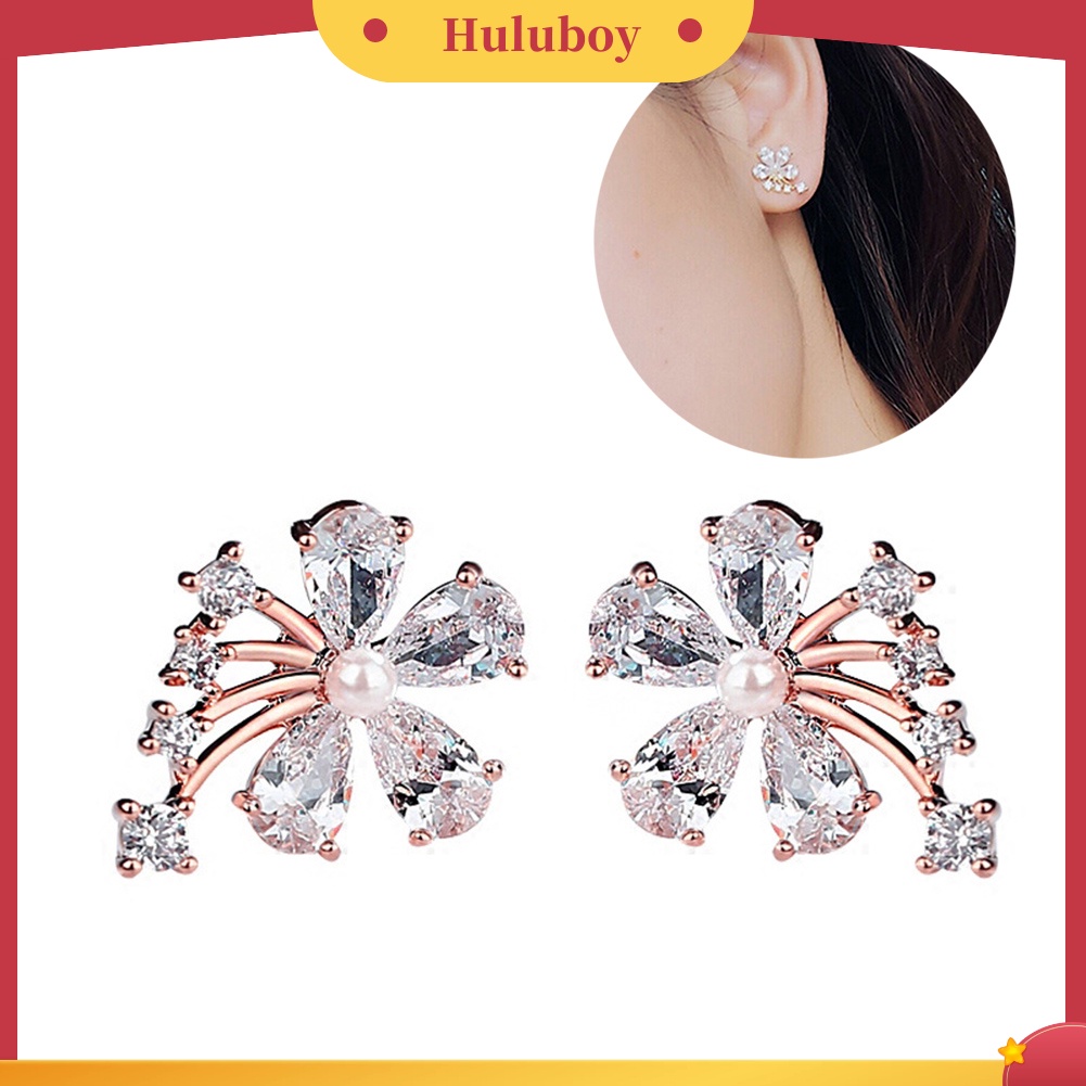 Hu Hu Hu Hu Hu Alat Bantu Pasang Kacamata♡ Anting Tusuk Bentuk Bunga Hias Mutiara Imitasi Bahan Cubic Zirconia Untuk Wanita