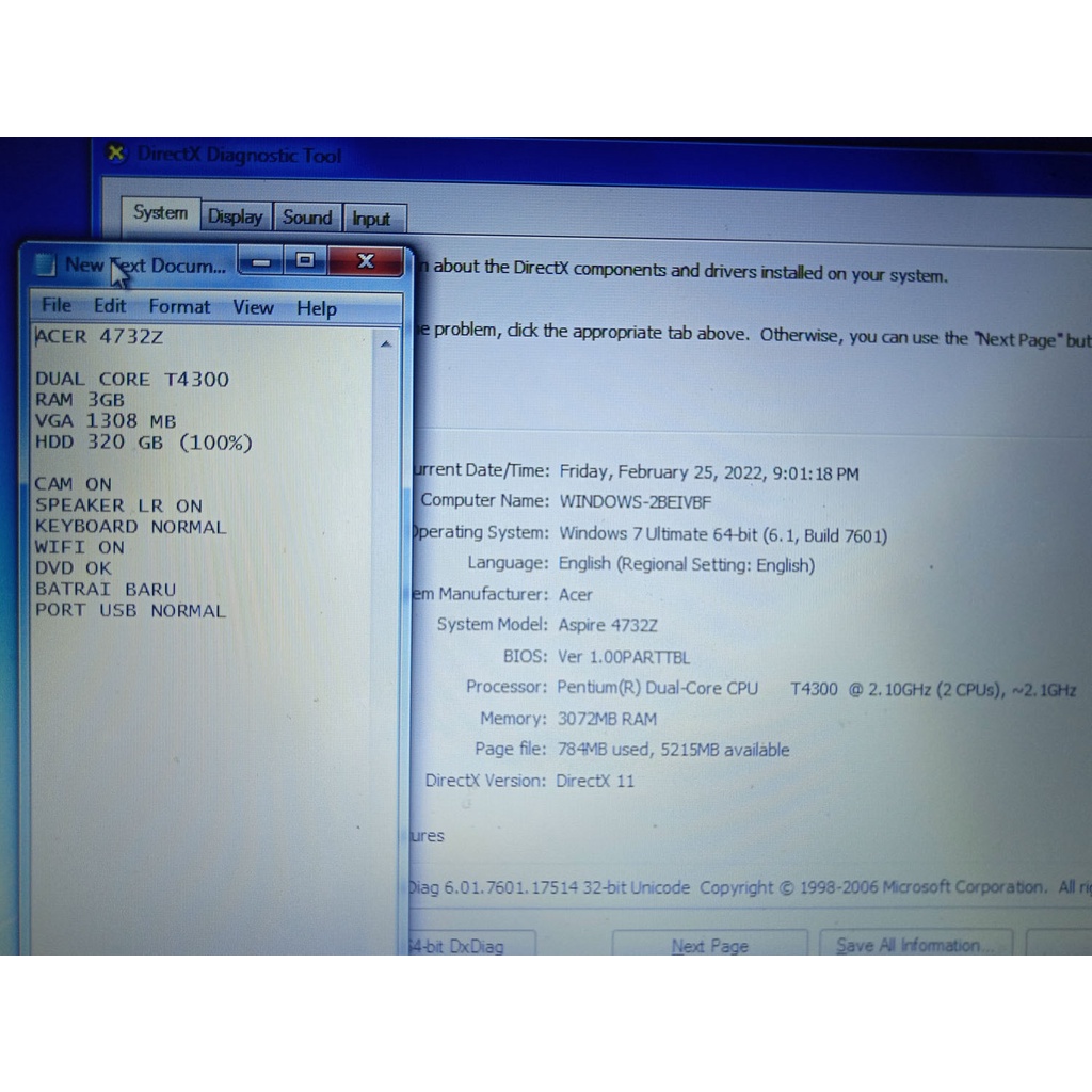 Acer dual core 4732z second bergaransi