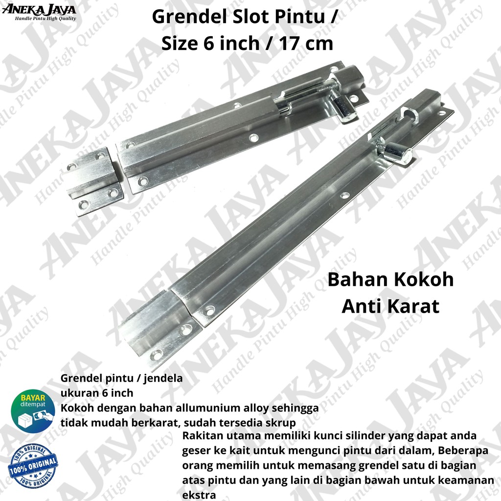 Grendel pintu 6 inch / Slot pintu panjang 17 cm l Selot allumunium anti karat awet dan tahan lama