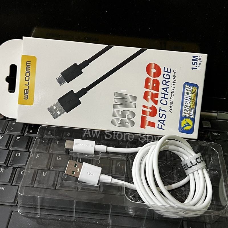 Wellcomm 65W Kabel Data Type C Turbo Fast Charge 65Watt Panjang 1.5 meter Data Cable Usb Type C