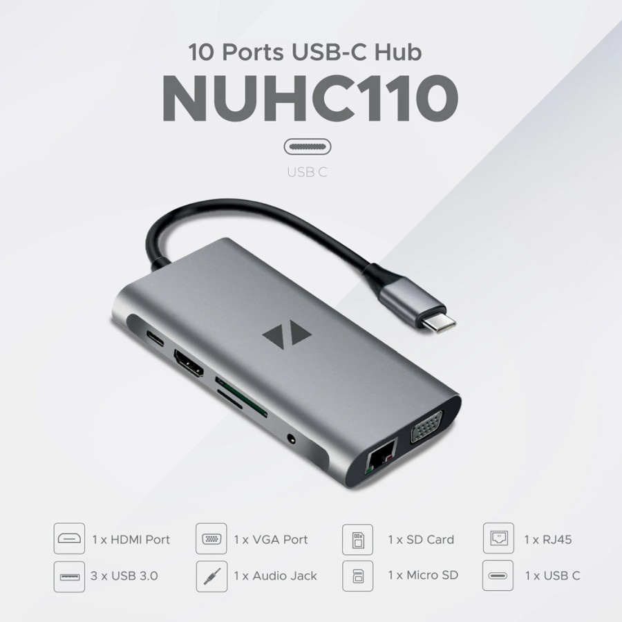 Noir NUHC110 10 in 1 USB Type C HUB to HDMI 4K LAN USB 3.0 Fast Charge