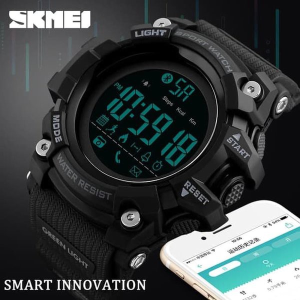 MURAH -  Jam Tangan Pria Original Smart Watch SKMEI 1385 Bluetooth Pedometer Water Resist 50M  Khaki