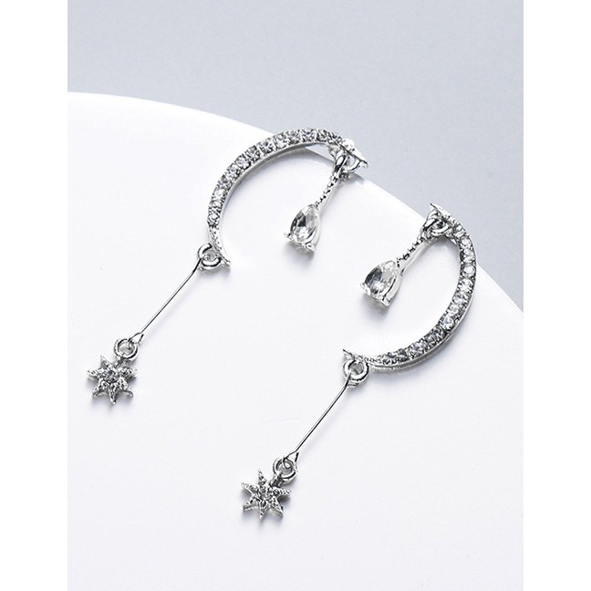 LRC Anting Tusuk Fashion Silver S925 Silver Pin Studded Star Moon Symmetrical Earrings F52415