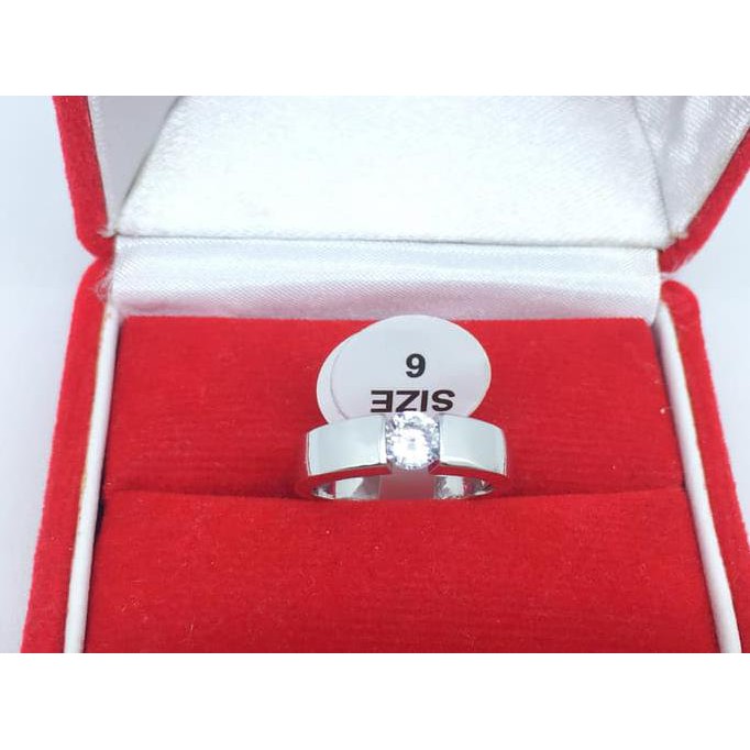 promo Cincin Silver Lapis Emas Putih Pria Wanita Batu Berlian Putih - BR174
