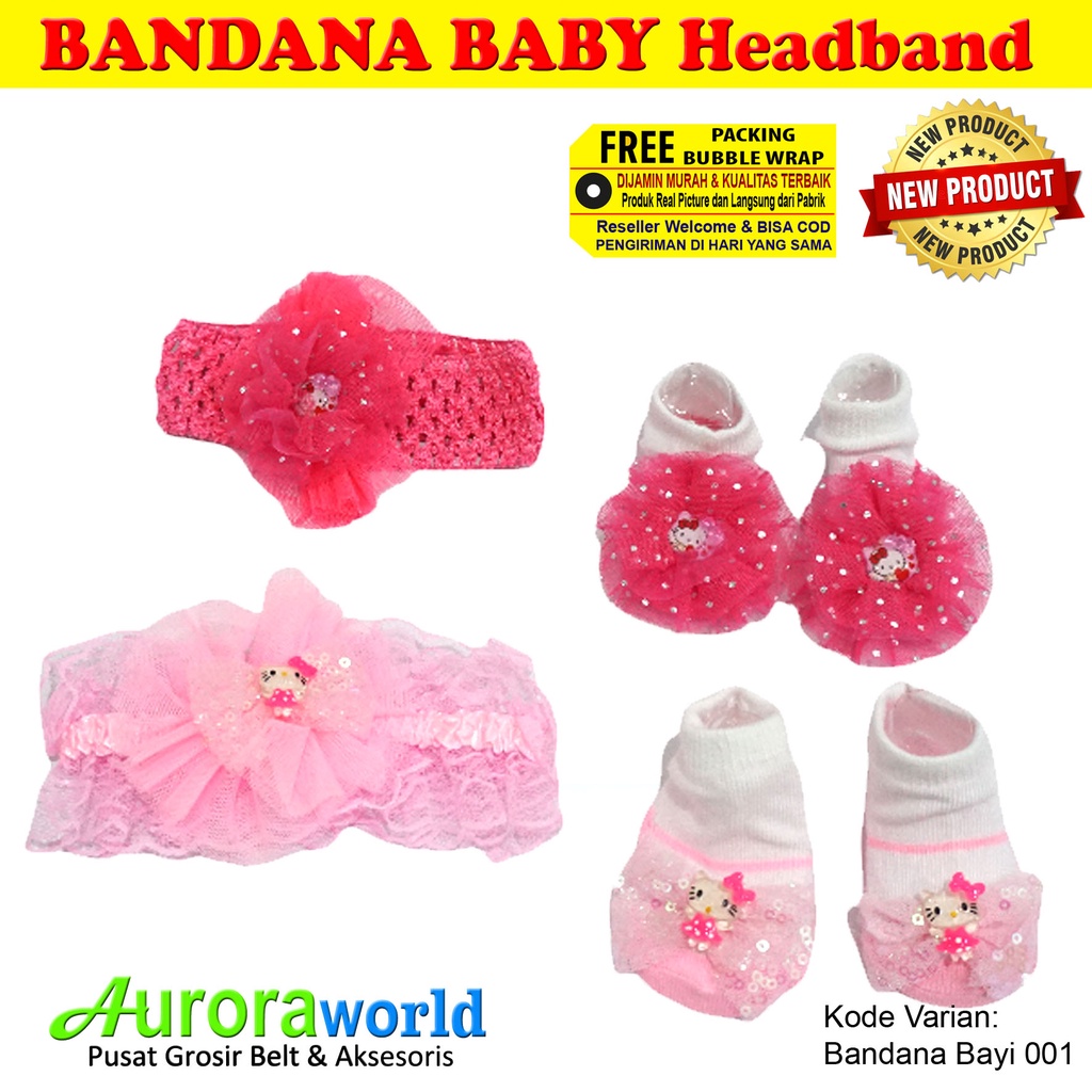 Auoraworld Baby Headband Bandana SET Bando Bayi + Kaos Kaki Bayi Premium Motif Hello Kitty Import Quality