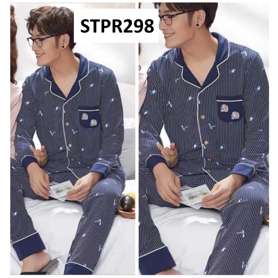 Piyama Pria Baju Tidur Pria Salur Bird Blue - STPR298