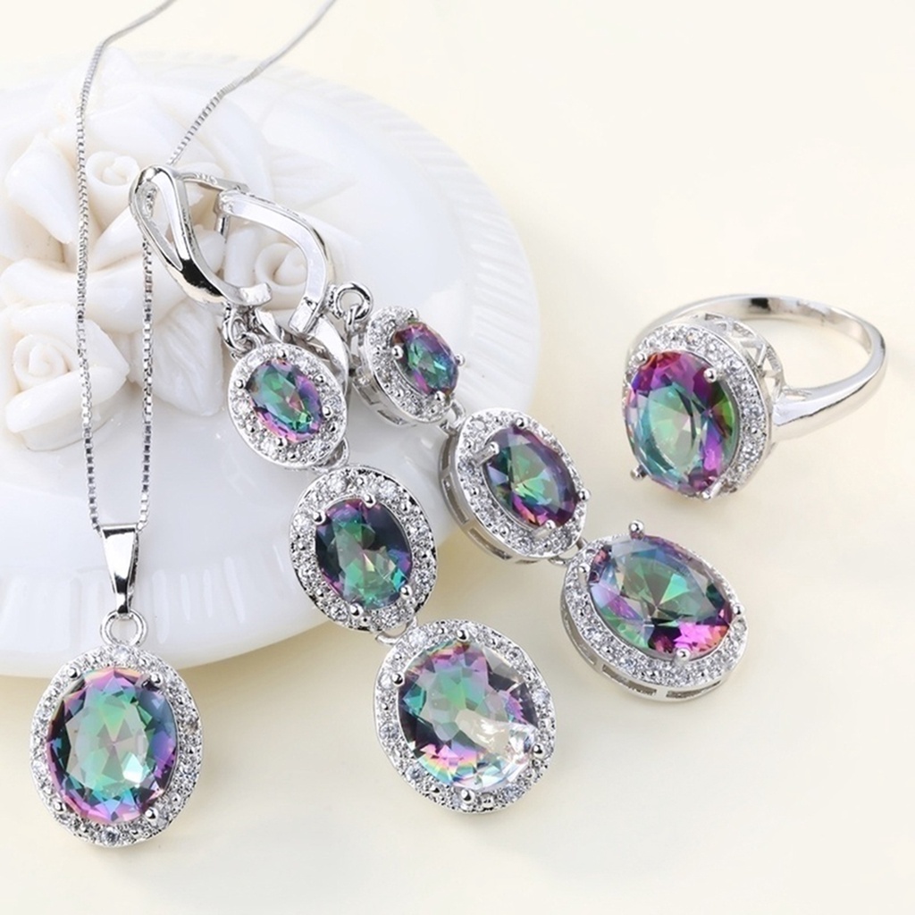 Hu Hu Hu Hu Hu Alat Bantu Pasang Kacamata♡ 3pcsset Kalung Rantai Liontin Batu Topaz Imitasi Warnawarni Elegan Untuk Wanita