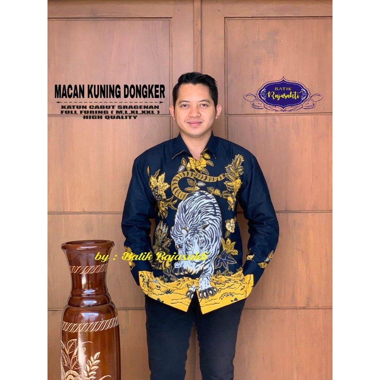 Batik lengan panjang motif macan terbaru kemeja batik pria motif harimau putih bahan katun halus