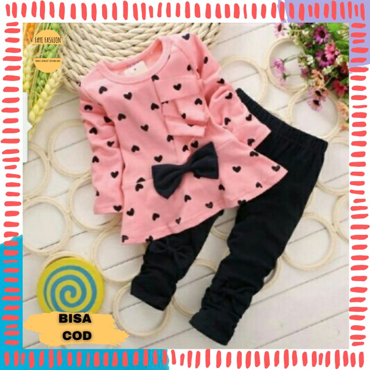 Baju Setelan Anak Cewek Anak Perempuan Casual Korea Umur 2 3 4 Tahun Peach LOPKIDS L8