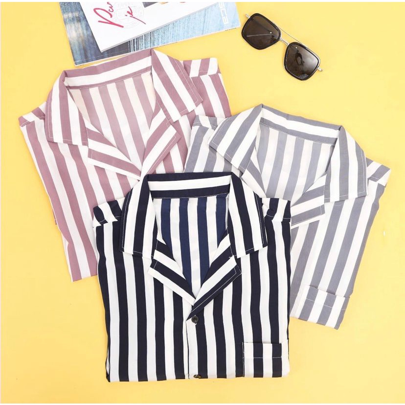 Shirt Man Channel | Kemeja Garis - Garis Lengan Pendek Murah Untuk Pria / Cowok