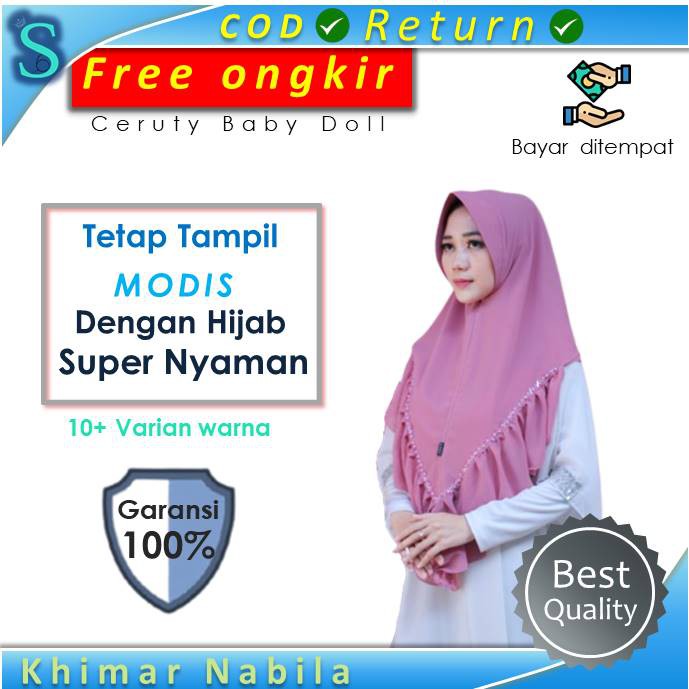 Jilbab Kerudung Hijab Krudung Khimar Instan Bergo Syari Jumbo Ceruty 2 Layer Ceruti Tania P2