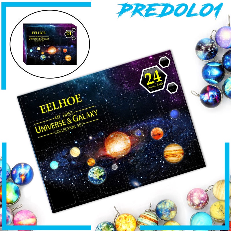 (Predolo1) 24pcs / Set Gantungan Kunci Bentuk Planet + Kalender Advent