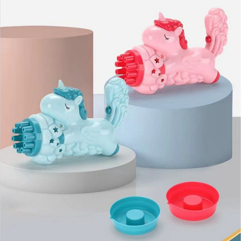[Jualserbaada18](011)10 Lubang Mainan Bubble Gun Unicorn / Mainan Tembak Busa Gelembung Model Kuda U