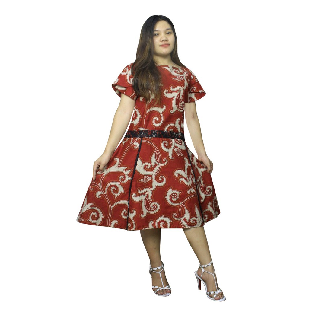 SB Collection Dress Midi Rosita Terusan Batik WanitaTersedia Hitam dan Merah