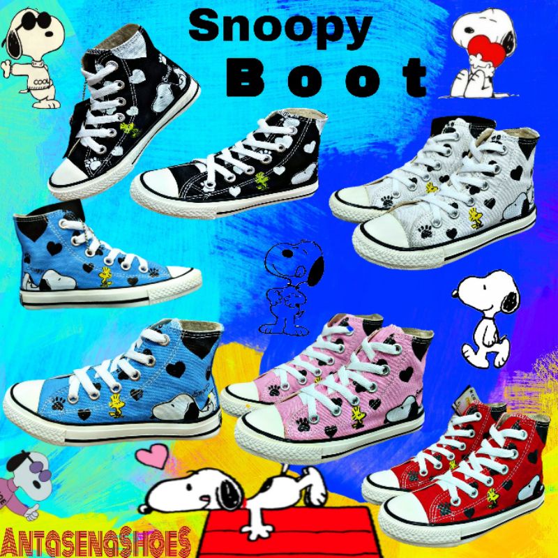 SEPATU SNEAKERS CONVERS BOOTH TINGGI KARAKTER SNOOPY SEPATU ANAK CEWEK COWOK