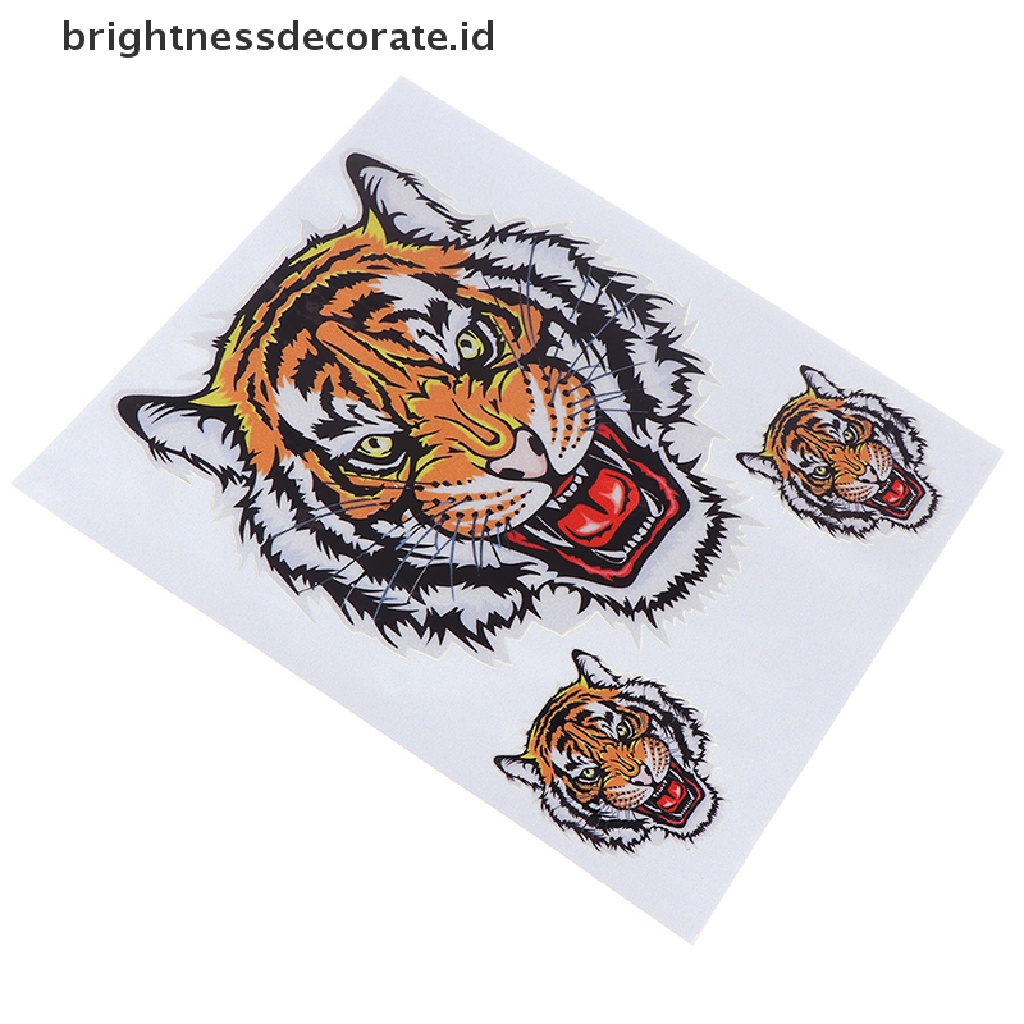 1 Lembar Stiker Vinyl Motif Tiga Kepala Harimau Untuk Mobil / Motor