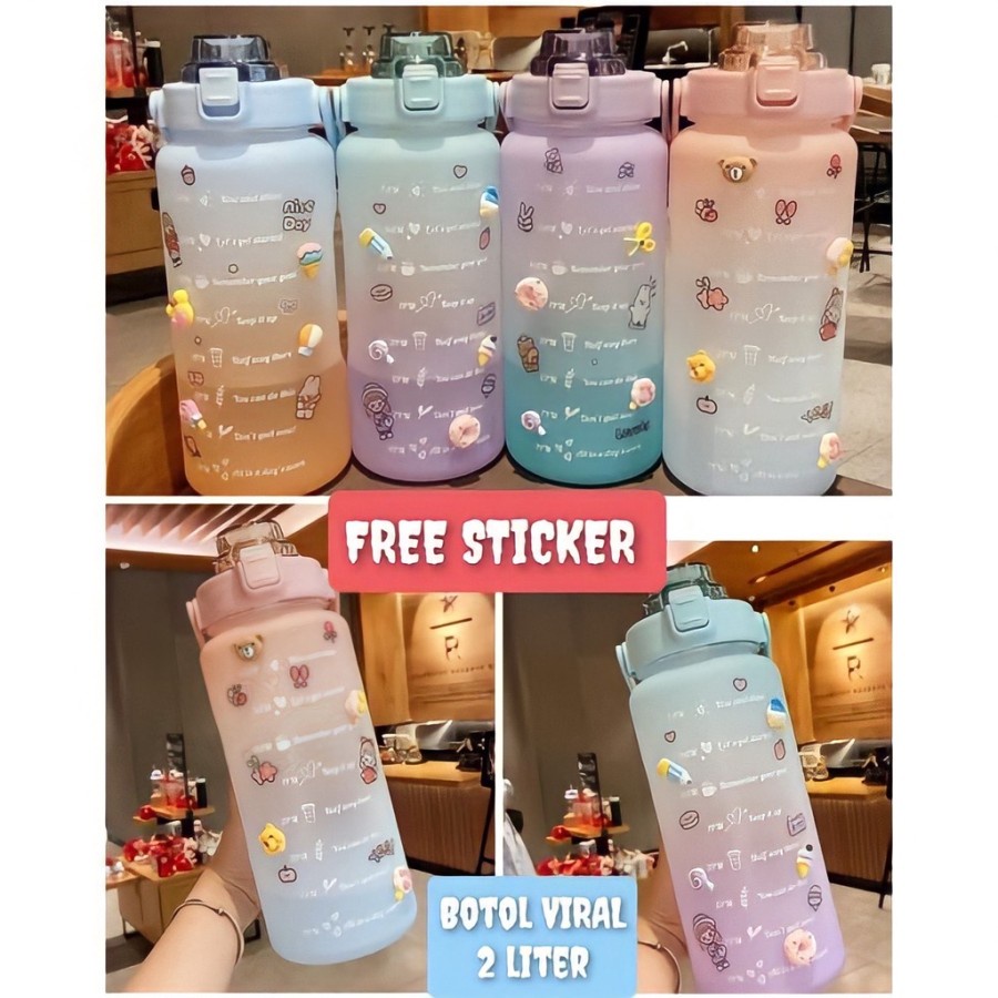 LT- [1.000 GR] [ GRADASI ] BOTOL AIR MINUM VIRAL / BOTOL KEKINIAN RAINBOW 2 LTR FREE STICKER 2D &amp; 3D