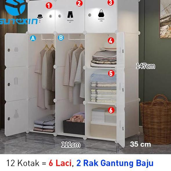 Kejutan Viral Sunxin - Lemari Penyimpanan Baju Portabel Bongkar Pasang 8 Atau 12 Pintu