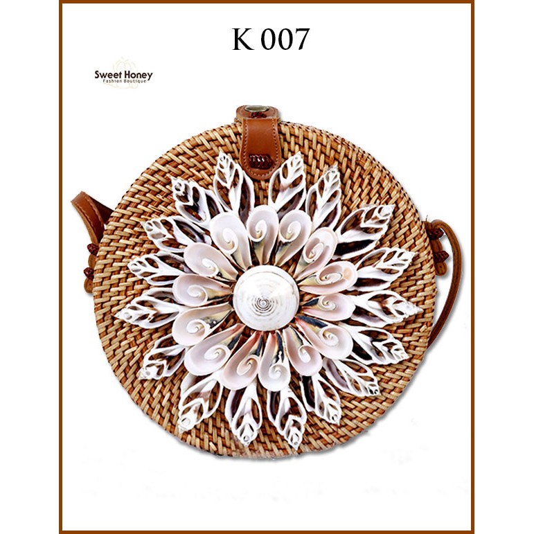 Sweet Honey ~ Grosir Tas Rotan Bulat Kerang Diameter 20cm [Bisa COD/Bayar di tempat]